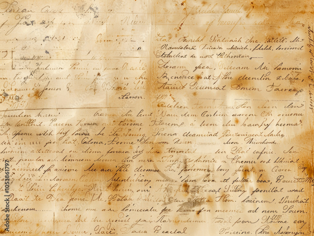 Fototapeta premium A beautifully aged, handwritten letter on worn paper, showcasing a glimpse of the past through sepia tones and elegant script.
