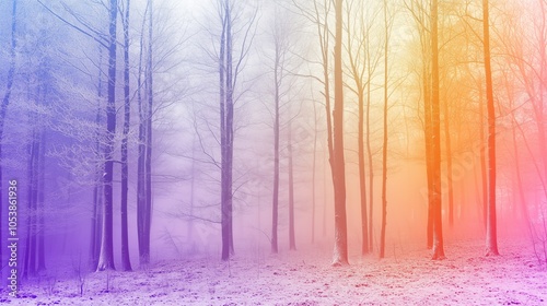 Colorful Foggy Forest Landscape Scene photo