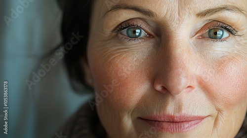 Comparing the effects of a remarkable rejuvenation procedure and extensive retouching on a woman's facial appearance.  photo
