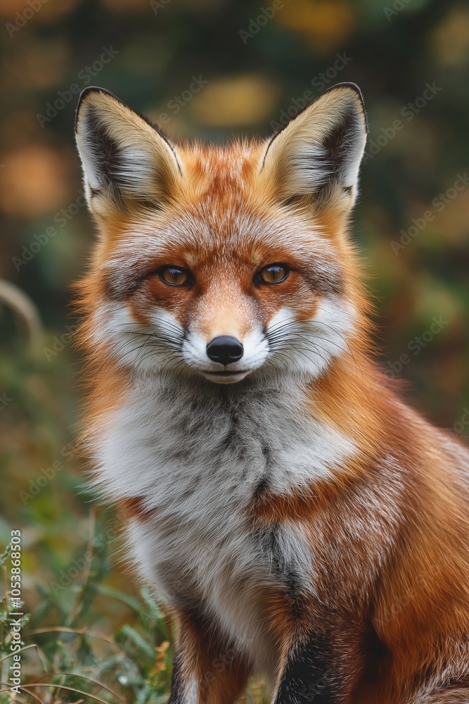 Fototapeta premium A stunning fox with striking features stands gracefully, emanating confidence and beauty in nature.