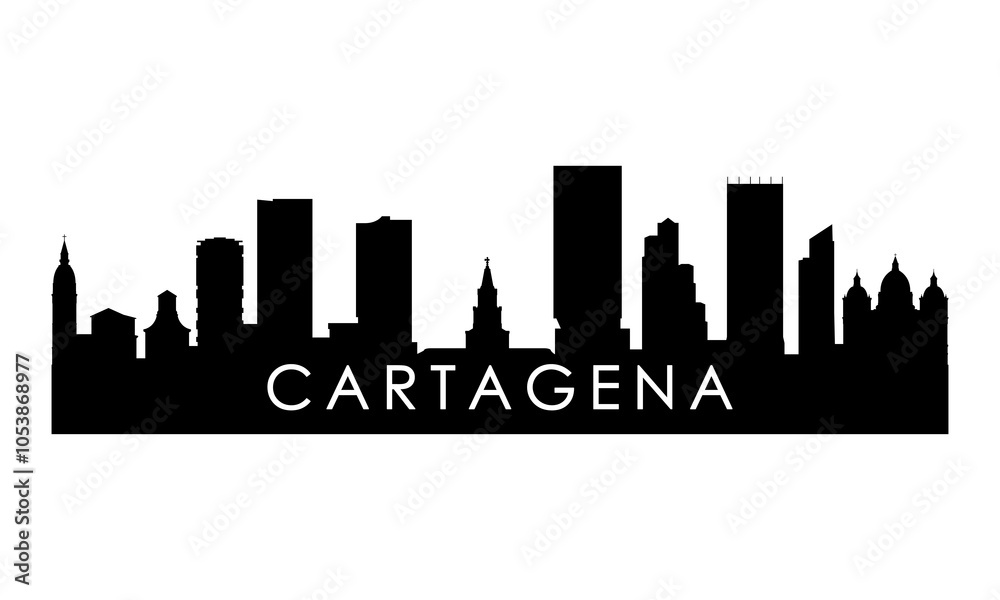 Obraz premium Cartagena skyline silhouette. Black Cartagena city design isolated on white background.