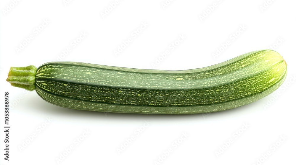 A fresh zucchini on a white background, highlighting its smooth texture and vibrant color. A fresh zucchini on a white background, highlighting its smooth texture and vibrant color.