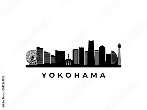 Vector Yokohama  skyline. Travel Yokohama famous landmarks. Business and tourism concept for presentation, banner, web site.
