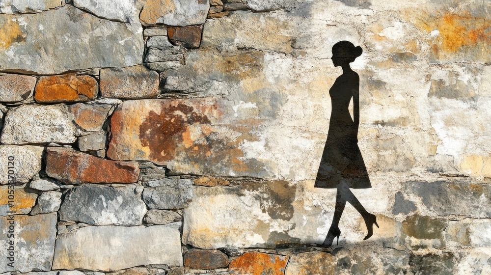 Silhouette of a Woman Walking on Stone Wall Silhouette of a Woman Walking on Stone Wall