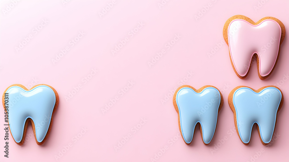 Tooth Cookies on Pink Background, teeth, biscuit, gingerbread, blue, white Tooth Cookies on Pink Background, teeth, biscuit, gingerbread, blue, white