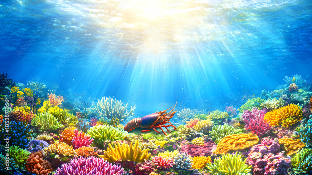 custom made wallpaper toronto digitalUnderwater Coral Reef with Lobster, ocean, sea, marine life, crustacean, fish