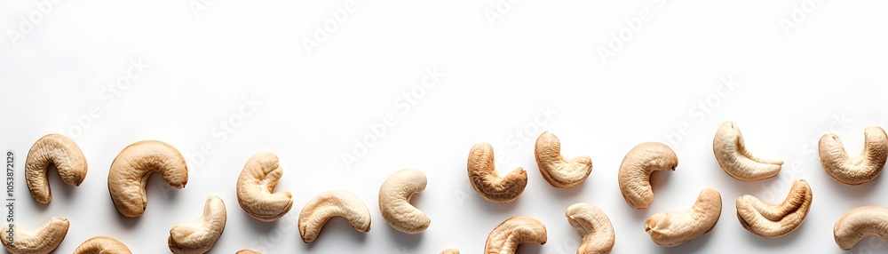 Cashew Nuts Arranged Naturally on White Background Cashew Nuts Arranged Naturally on White Background