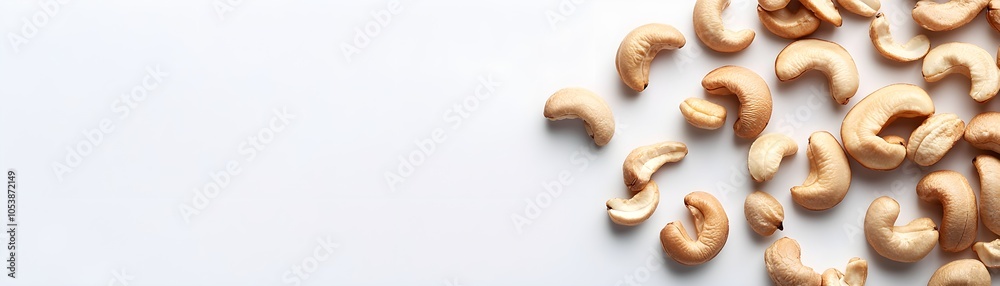 Cashew Fruits Arranged Naturally on White Background