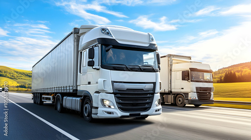 Wallpaper Mural White Semi-Truck on Highway, semi truck, semi trailer, transportation, trucking, logistics Torontodigital.ca