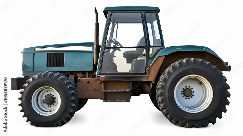 Fototapeta premium Green Tractor Isolated on White Background, agricultural, farming, machinery, equipment, agriculture