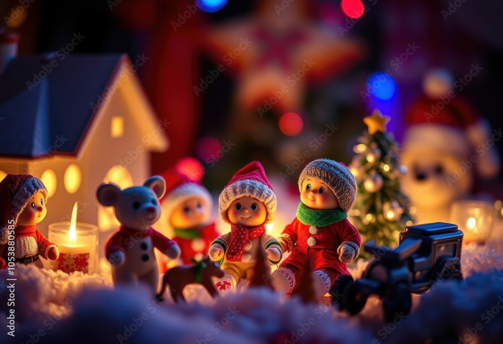 Fototapeta premium Charming holiday scene with festive characters and decorations