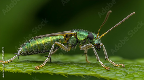 Green Metallic Beetle on Leaf, green beetle, insect, bug, macro, macro photography