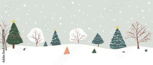 A snowy landscape with a row of trees and a star on top of one of them photo