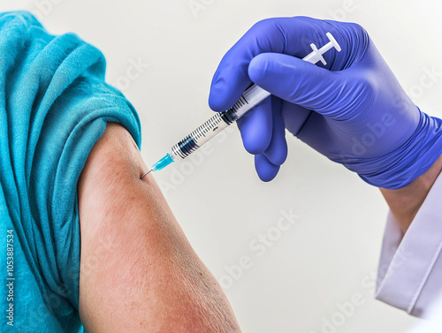 Close-up of a nurse administering a vaccine to a patient photo