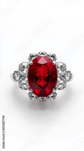 Rubino. Anello. Sfondo bianco.