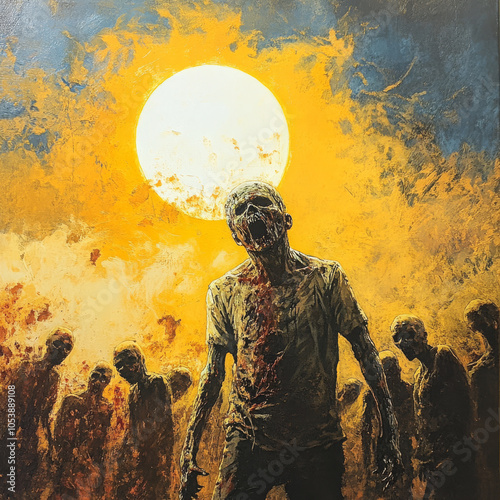 When zombies see the sun, they scramble for cover, fearing the light that threatens their eerie existence. photo