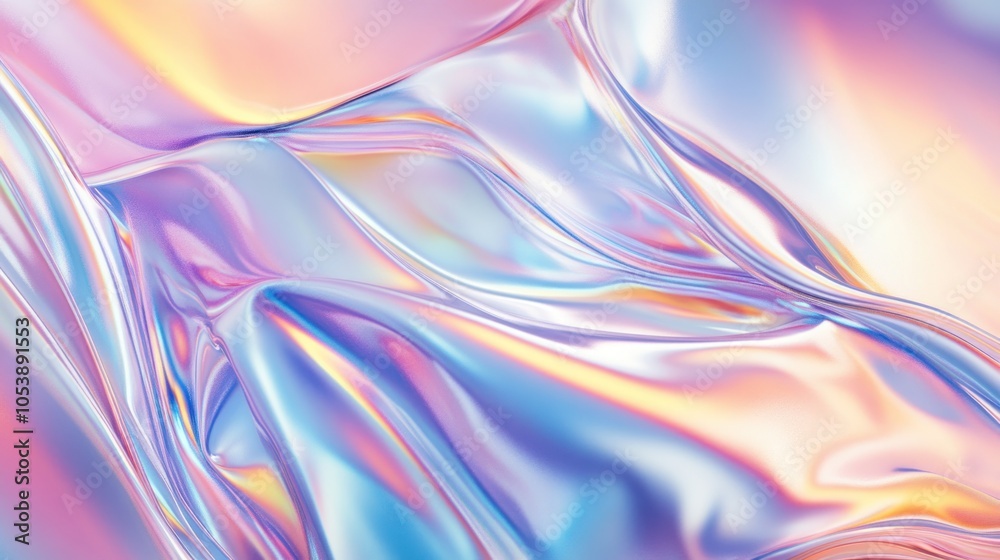 Fototapeta premium Iridescent fluid abstract background with flowing waves of pastel colors. Futuristic and metallic texture design.
