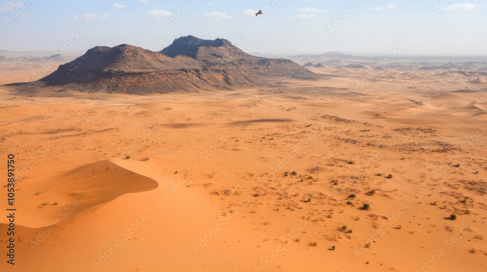 Fototapeta premium Vast Desert Landscape with Mountainous Horizon