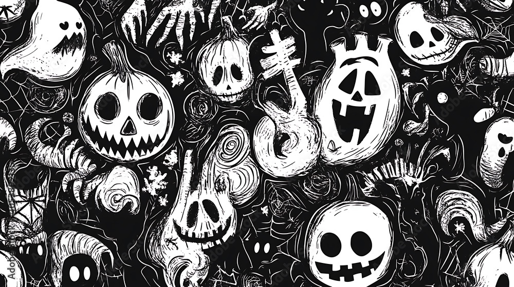Halloween intricate doodle patterns featuring spooky elements Halloween intricate doodle patterns featuring spooky elements