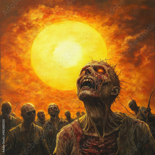 When zombies see the sun, they scramble for cover, fearing the light that threatens their eerie existence. photo