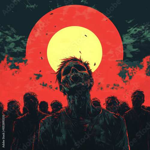 When zombies see the sun, they scramble for cover, fearing the light that threatens their eerie existence. photo