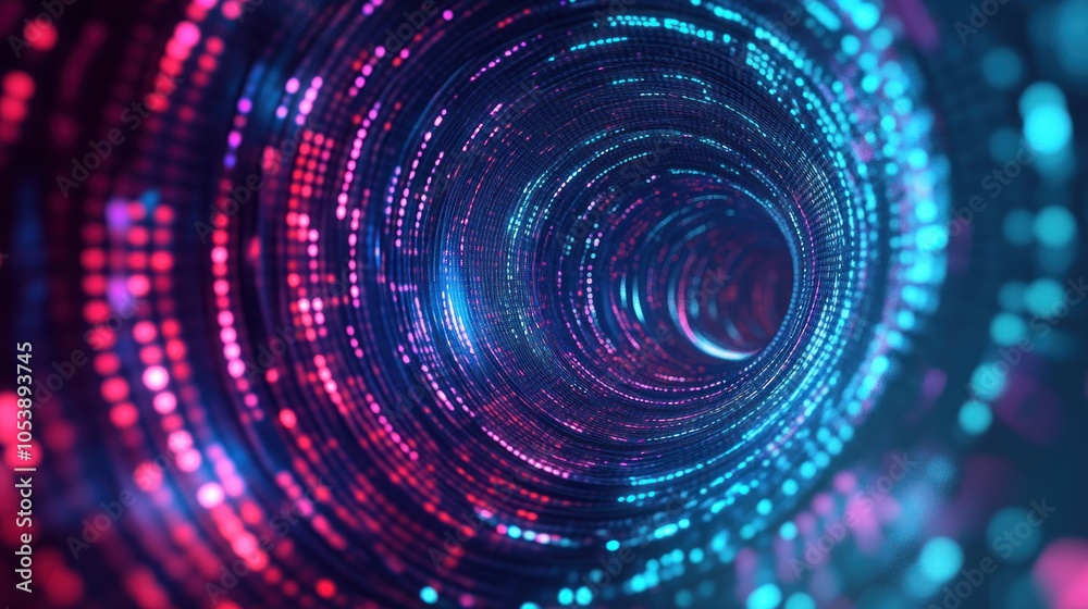 Fototapeta premium Abstract futuristic digital tunnel with blue and red glowing lights. Data stream concept.