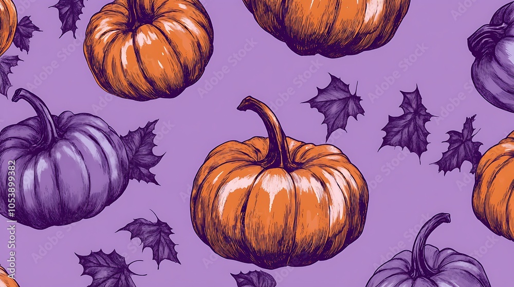 Halloween chilling lavender vector backdrop with minimalistic pumpkin motifs