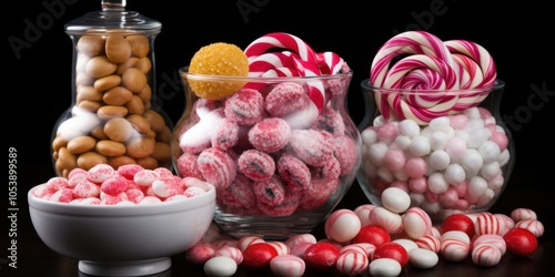 A Collection of Colorful Candies and Sweets in Glass Jars, Ready to Delight and Satisfy