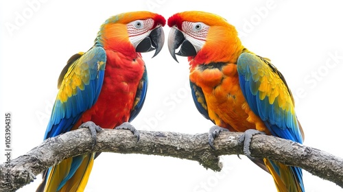 Two Colorful Macaws Perched on a Branch