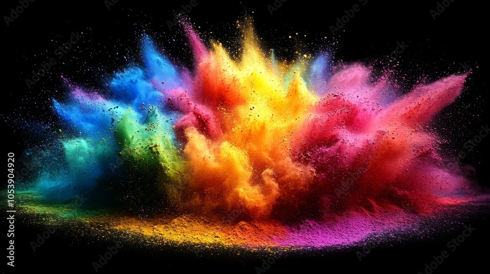 Holi festival background, high detail of colorful splash powder
