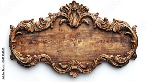 Ornate wooden plaque featuring intricate scrolling designs, perfect for home decor or signage, exuding classic elegance and vintage charm.