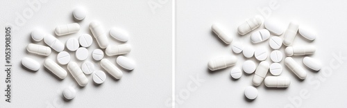 Full depth of field, isolated falling pills