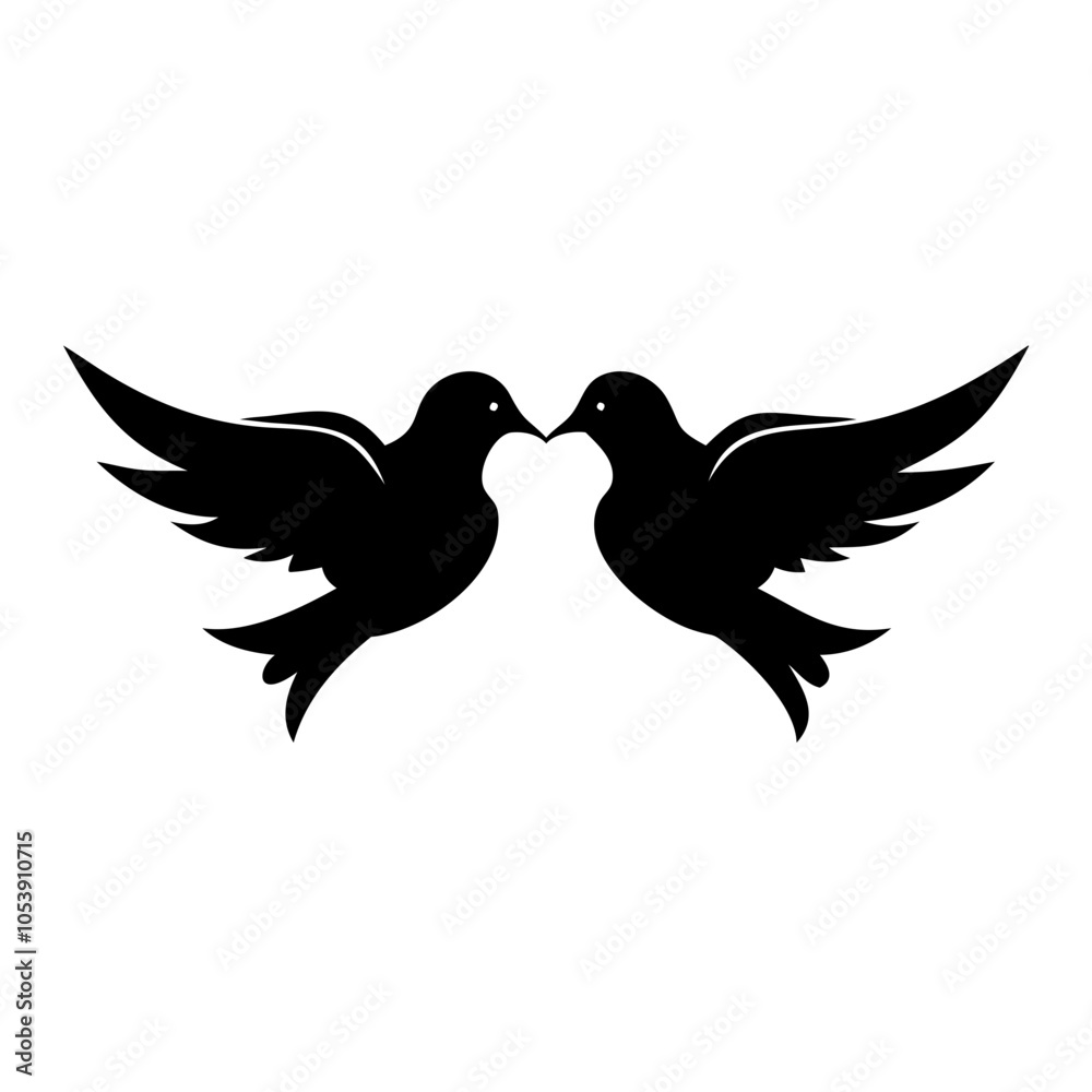Fototapeta premium Silhouette Love Birds with Wings Spread Icon