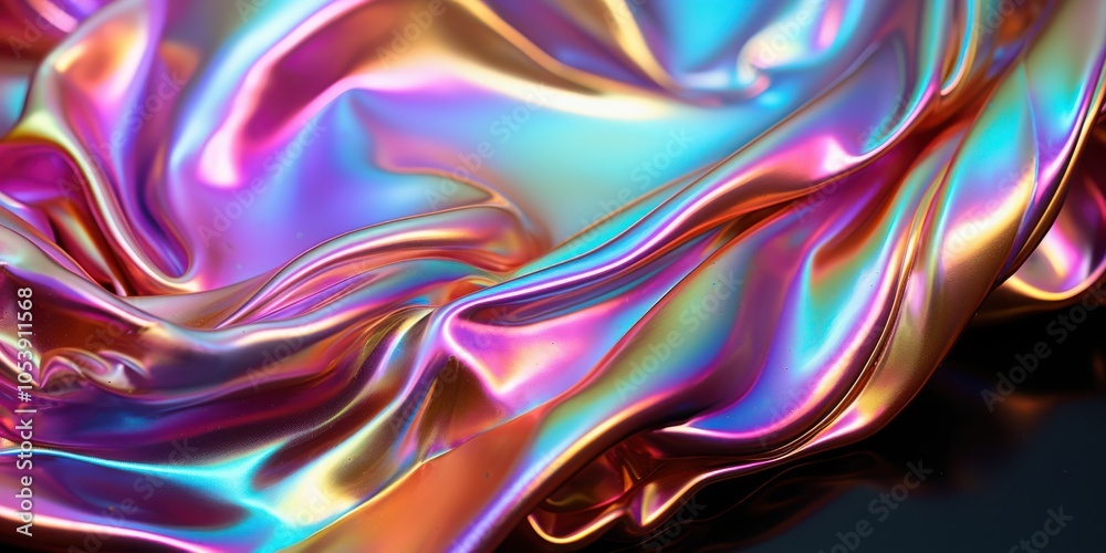 Fototapeta premium Abstract iridescent fabric with smooth folds and flowing curves creating a colorful and vibrant background