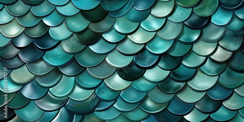 Abstract Teal and Green Scale Pattern with Iridescent Sheen