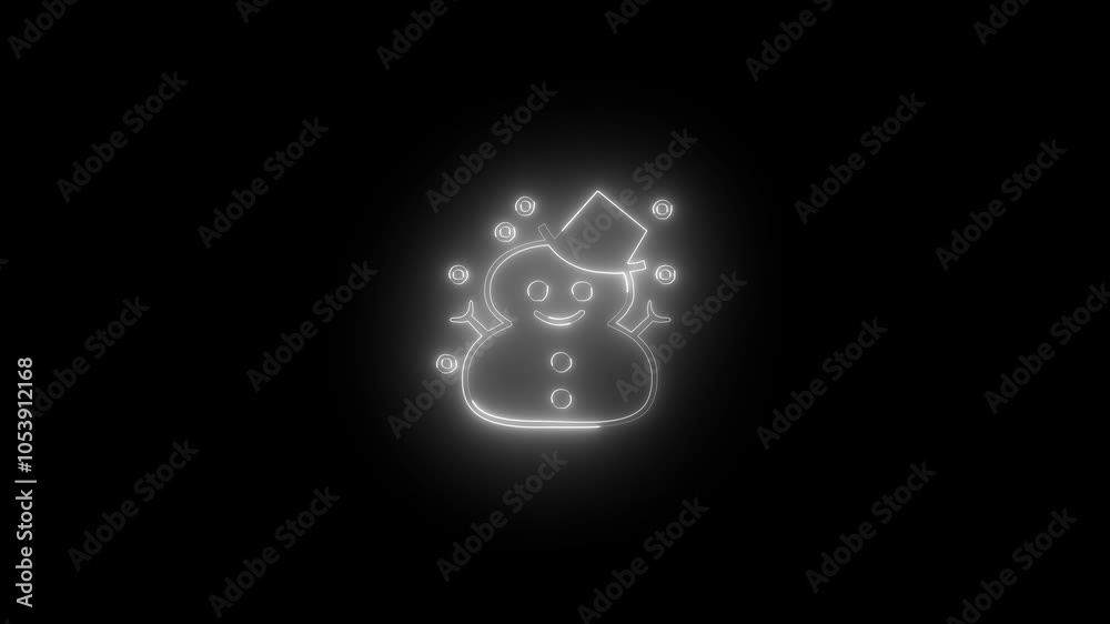 Neon snowman icon glowing black background animation Neon snowman icon glowing black background animation