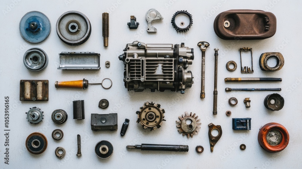 Engine Components Layout on Light Background Engine Components Layout on Light Background