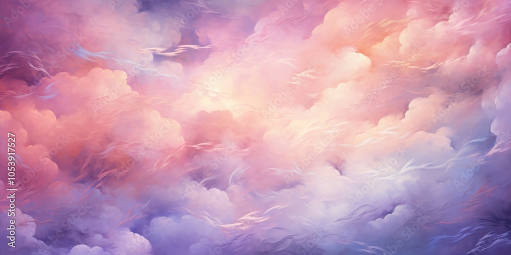 Fototapeta premium Abstract Watercolor Painting of Flowing Clouds in Soft Pink and Lavender Hues
