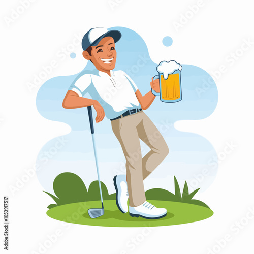 Golfer relaxing with a beer after a fun game.