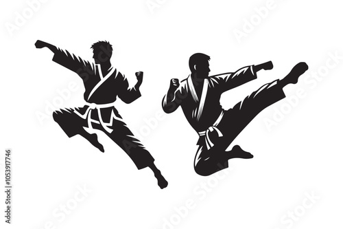 Karate silhouette vector illustration, Karate silhouette vector Bundle 