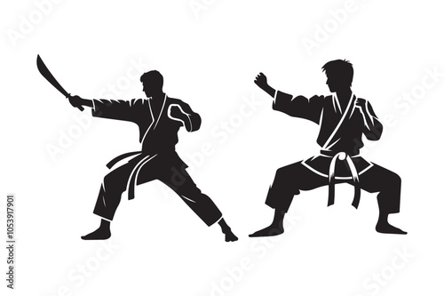 Karate silhouette vector illustration, Karate silhouette vector Bundle 