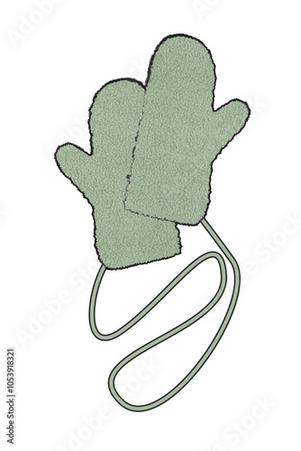 Mittens design technical flat sketch vector mockup template.