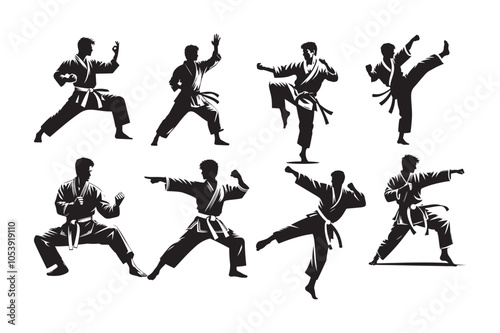 Karate silhouette vector illustration, Karate silhouette vector Bundle 