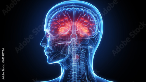 Medical x-ray image of human brain on background.