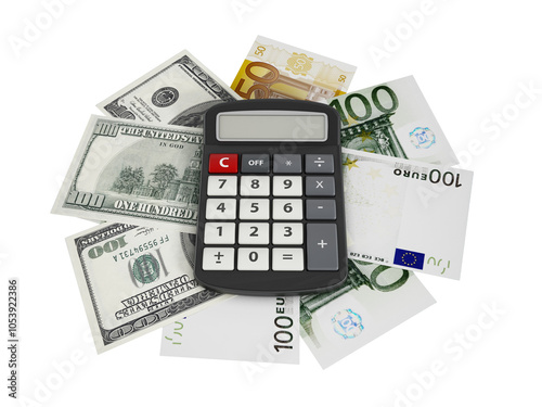 Calculator and money bills isolated on transparent background
