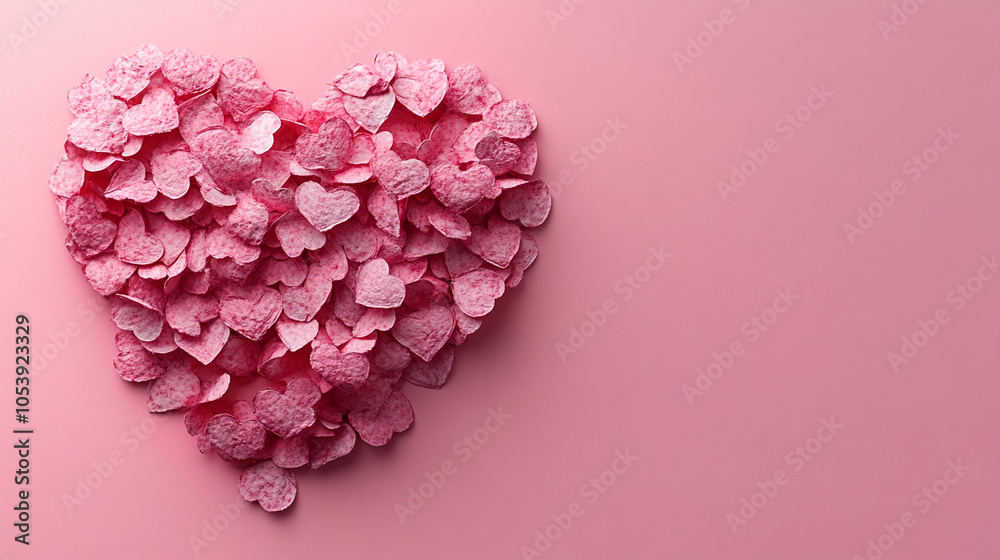 Obraz premium Valentine's Day background with abstract Heart shape confetti against pink pastel holiday background 