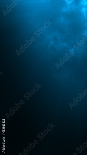 Blue top right clouds and light rays abstract background, vertical composition