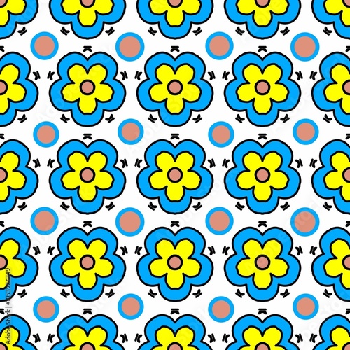 seamless pattern about many colorful flowers on white background
