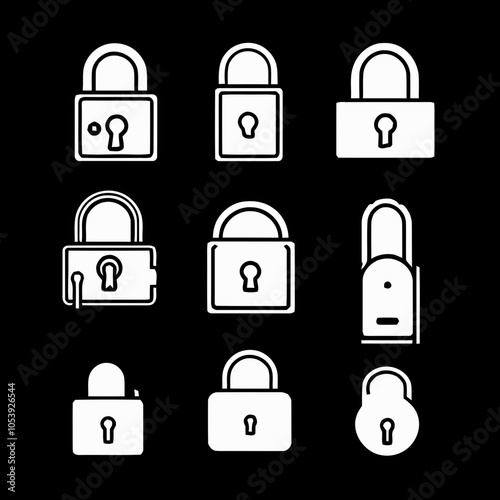 Lock icon. locked and unlocked black outline icon set for app, ui, ux and website. vector illustration on transparent background.