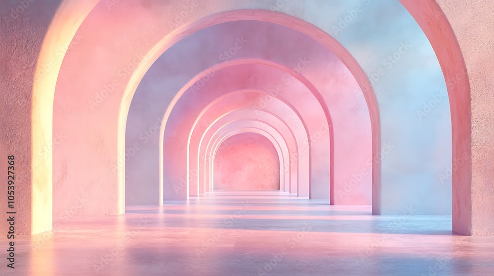 Fototapeta premium Light pink purple and blue abstract hall spacious and empty 3d rendering